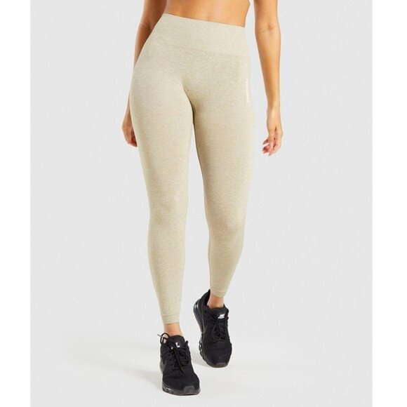 GYMSHARK Adapt Marl Seamless Leggings Moss Grey Beige Size Small - Picture 1 of 11